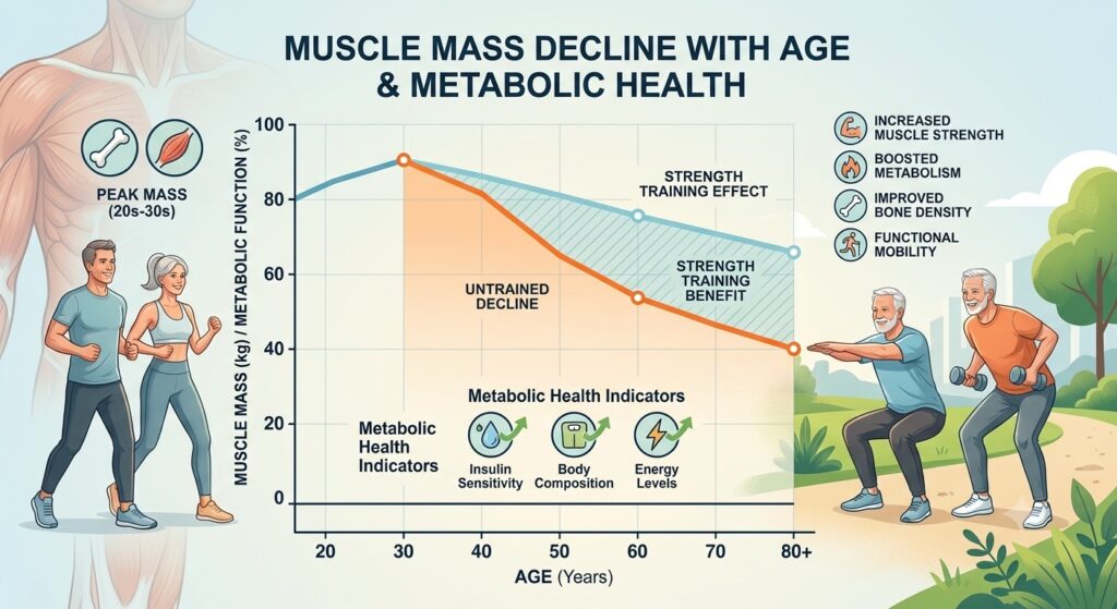 Muscle mass decline with age and metabolic health